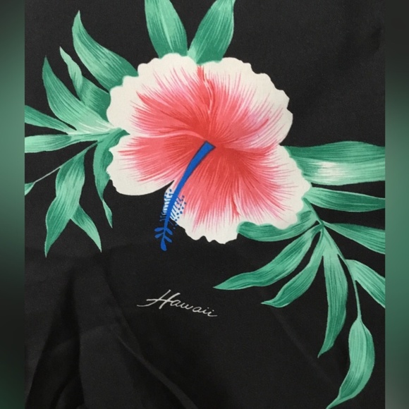 Vintage 60s 70s Helena’s Hawaiian Sarong Wrap Pareo Black w Red/Pink Hibiscus - Picture 10 of 10